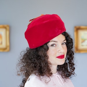 Vintage Velvet Pillbox Hat, 1950s-60s Hat, Vintage Hat, Vintage Women Hat, Christmas Holiday Hat, Tea Party Hat, Retro MCM Hat, Jacket O Hat