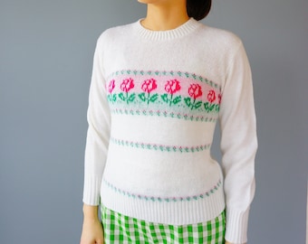 Maglione floreale vintage taglia S di Donricher's Knit, maglione anni '70-'80, felpa vintage, maglione lavorato a maglia, maglione retrò, felpa retrò