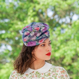 Vintage Floral Turban Hat, Pillbox Hat, Vintage Hat, 1960s hat, Women Hat, Church Hat, Tea Party Hat, Spring Summer Hat, Jackie O Hat