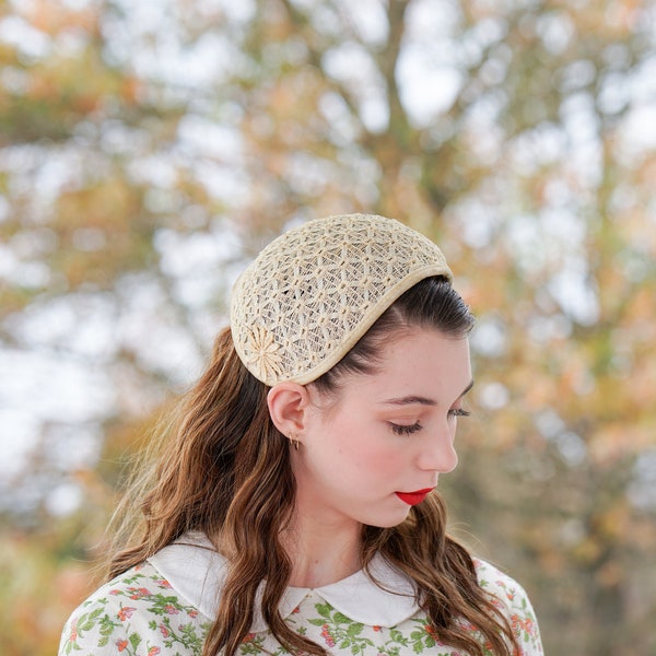 Vintage Floral Lace Half Hat, Vintage Hat, 1950s Hat, Wedding Bridal Hat, Cocktail Hat, Tea Party Hat, Women Hat, Kentucky Derby Hat