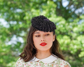 Vintage Straw Tilt Fascinator Hat, Tilt Topper Hat, 1940s Hat, Cocktail Hat, Vintage Hat, Kentucky Derby Hat, Women Hat, Tea Party Hat