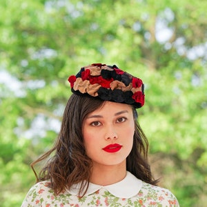 Vintage Floral Leaf Pillbox Hat, Vintage Half Hat, Vintage Hat, 1950s-60s Hat, Women Hat, Church Hat, Tea Party Hat, Wedding Hat, Retro Hat