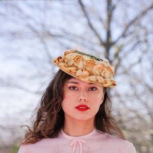 Vintage Floral Boater Hat, 1950s Hat, Vintage Hat, Vintage Women Hat, Cocktail Hat, Tea Party Hat, Wedding Hat, Kentucky Derby Hat, MCM Hat