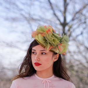 Vintage Floral Pillbox Hat, Vintage Hat, 1950s Hat, Cocktail Hat, Wedding Hat, Tea Party Hat, Spring Summer Hat, Retro MCM Hat, Derby Hat