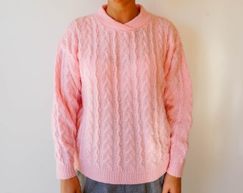 Free Shipping! Vintage Pink Knitted Sweater Size L, 1980s Sweater,Wool Knitted,  Vintage Sweater, Rockabilly Sweater, Cropped Cardigan