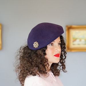 Vintage Wool Rhinestones Half Hat, Profile Hat, Vintage Hat, 1950s Hat, Women Hat, Fascinator Hat, Fall Winter Hat, MCM Retro Hat, Beret Hat