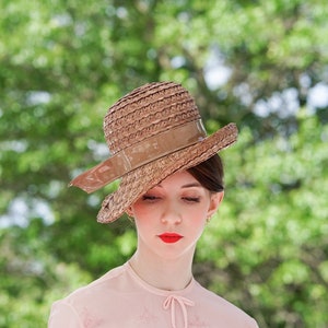 Vintage Straw Breton Hat, Women Bowler Hat, Vintage Hat, 1950s-60s Hat, Women Hat, Tea Party Hat, Wedding Hat, Church Hat, Mod MCM Hat
