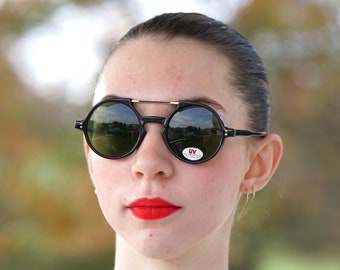 Vintage Sunglasses 1980s Multicolor Black and Gold Tone New Old Stock Aviator style Made In Korea