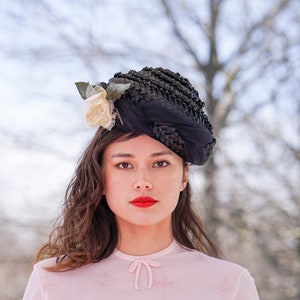 Vintage Floral Straw Cloche Hat, Vintage Hat, 1950s-60s Hat, Wedding Hat, Mod Hat, Women Hat, Tea Party Hat, Kentucky Derby Hat, Summer Hat