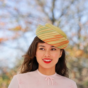 Vintage Straw Breton Hat, Pillbox Hat, 1950s-60s Hat, Vintage Hat, Vintage Women Hat, Spring Summer Hat, Retro MCM Hat, Wedding Hat