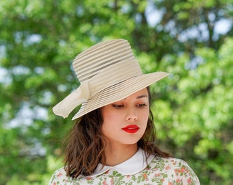 Cappello a secchiello di paglia vintage, cappello anni '50-'60, cappello vintage, cappello da donna vintage, cappello da chiesa, cappello da sole, cappello da tea party, cappello primavera estate, cappello da matrimonio