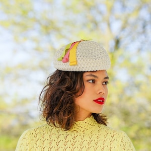 Vintage Straw Half Hat, Vintage Hat, 1950s-60s Hat, Beret Hat, Vintage Women Hat, Tea Party Hat, Mrs Maisel Hat, Cocktail Hat, Wedding Hat