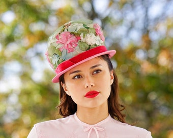 Vintage Floral Bubble Hat, Cloche hat, 1950s-60s Hat, Vintage Hat, Women Hat, Tea Party Hat, Kentucky Derby Hat, Spring Summer Hat, Mod Hat