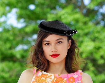 Vintage Sequin Bead Pillbox Hat With Veil, Vintage Hat  display picture 3
