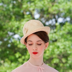 Vintage Straw Trilby Hat, Women Fedora Hat, Vintage Hat, 1950s-60s Hat, Church Hat, Cocktail Hat, Kentucky Derby Hat, Tea Party Hat