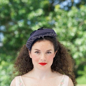 Vintage Polka Dot Frill Half Hat, Vintage Hat, 1950s Hat, Wedding Hat, Tea Party Hat, Women Hat, Spring Summer Hat, Fascinator Hat, MCM Hat