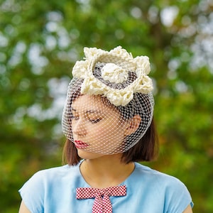 Vintage Bow Headband Veil Hat, Whimsy Hat, Vintage Hat, 1950s Hat, Vintage Millinery, Wedding Hat, Cocktail Hat, Tea Party Hat, Women Hat