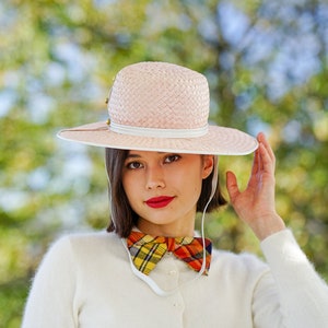 Vintage Wide Brim Straw Hat, Boater Hat, 1960s Hat, Vintage Hat, Vintage Millinery, Sun Hat, Mod Hat, Summer Hat, Kentucky Derby Hat