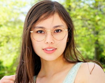 Vintage Eyeglasses 1990s/Glasses/New Old Stock/hipster/frames/ Gold tone semi round tortoiseshell enamel Made In Korea By Prava