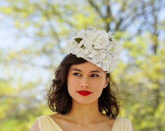 Sombrero cloche floral vintage, sombrero vintage, sombrero de los años 1950-1960, sombrero mod, sombrero de mujer, sombrero de fiesta de té, sombrero de boda, sombrero de cóctel, sombrero de verano de primavera