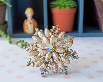 grande broche florale Juliana des années 1950, broche en fausses perles AB strass, bijoux des années 1950, bijoux vintage, broche vintage, bijoux fantaisie