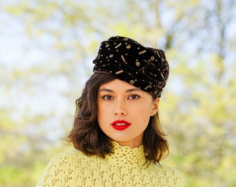 Sombrero turbante vintage con caja para sombreros, sombrero vintage, sombrero de los años 50, sombrero vintage para mujer, sombrero para fiesta de té, sombrero de boda, sombrero de cóctel, sombrero de verano, sombrero para la iglesia