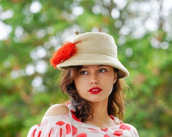 Vintage Fur Felt Feather Homburg Hat 
