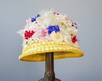 Vintage Silk/Straw Peek A Boo Hat-Flowers 1950s Vintage Beige Straw/silk Peek A Boo Summer Hat 1950s With  main image 4