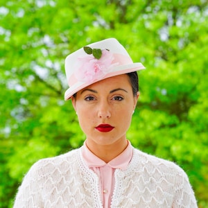 Vintage Saillor Hat, Girl Easter Bonnet Hat, 1940s-1950s Hat, Skimmer Hat, Vintage Hat, Vintage Millinery, Vintage Hat Women, Boater Hat