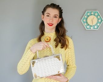 Vintage Wicker Lucite Purse/ Vintage Purse/ 1950s-60s Purse/ Woven Basket Purse/ Vintage Women Bag/ Summer Purse/ Lucite Bag/ MCM Purse
