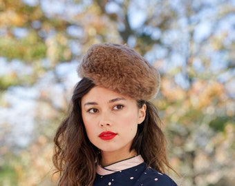 Vintage Shearling Fur Pillbox Hat, Cossack Hat, Vintage Fur Hat, Fall Winter Hat, Vintage Hat, 1950s-60s Hat, Church Hat, Retro MC Hat
