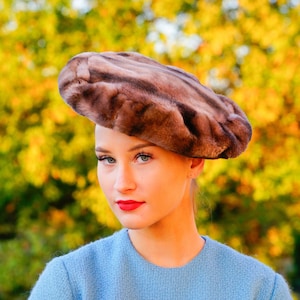 Vintage Faux Fur Beret Hat, Vintage Tam Hat, 1950s-60s Hat, Vintage Hat, Winter Hat, Cocktail Hat, Fur Hat, Vintage Millinery, Black Hat