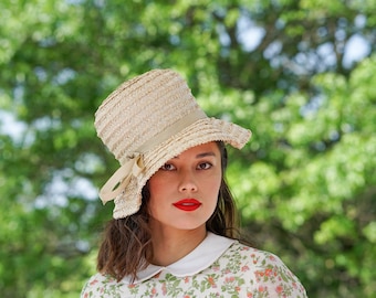 Cappello a secchiello di paglia vintage, cappello anni '50-'60, cappello vintage, cappello da donna, cappello mod, cappello da chiesa, cappello da sole, cappello da tea party, cappello primavera estate, cappello da matrimonio