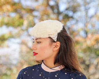 Vintage Fur Felt Bead Half Hat, 1950s Hat, Vintage Hat, Fall Winter Hat, Cocktail Hat, Vintage Women Hat, Retro Midcentury Hat, Holiday Hat