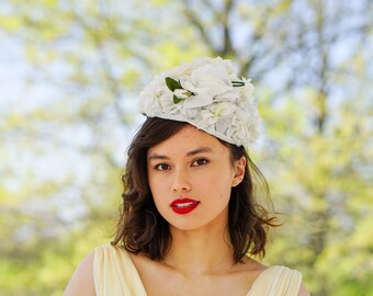 Vintage Floral Cloche Hat, Vintage Hat, 1950s-1960s Hat, Mod Hat, Women Hat, Tea Party Hat, Wedding Hat, Cocktail Hat, Spring Summer Hat