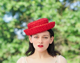 Vintage Straw Breton Hat, Women Bowler Hat, 1950s-60s Retro Hat, Vintage Hat, Vintage Women Hat, Spring Summer Hat, Sun Hat, Tea Party Hat