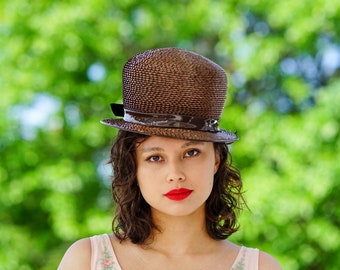 Vintage Straw Boater Hat, 1960s Hat, Vintage Hat, Sun Hat, Mod Hat, Summer Hat, Kentucky Derby Hat, Vintage Women Hat, Vintage Millinery