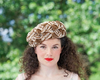Vintage Braided Velvet Ribbon Pillbox Hat, 1950s-60s Hat  display picture 1