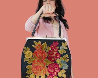 ヴィンテージ 絵画 刺繍 ハンドバッグ 60s ビンテージ Enid Collins エニッド コリンズ 4 Seasons 刺繍