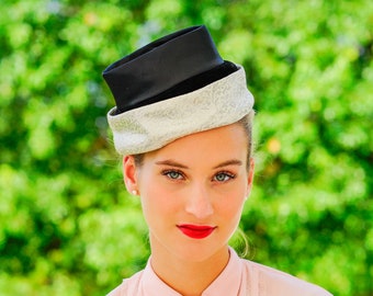 Vintage 60s Style Black Pillbox Hat/ Whittall & Javits  display picture 2