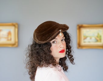Vintage Velour Tilt Hat, Vintage turban 1940s-50s Hat, Vintage Hat, Vintage Women Hat, Church Hat, Retro MCM Hat, Autumn Hat, Fascinator