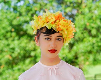 Vintage Floral Pillbox Hat, Vintage Hat, 1950s-60s Hat, Vintage Millinery, Tea Party Hat, Wedding Hat, Cocktail Hat, Bridal Hat, Summer Hat