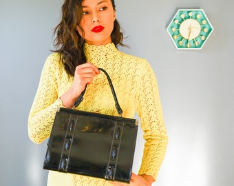 Vintage Faux Patent Leather Frame Purse/ 1950s-60s Purse/ Vintage Handbag/ Vintage Bag Woman/ Vintage Pocketbook/ Vintage Purse