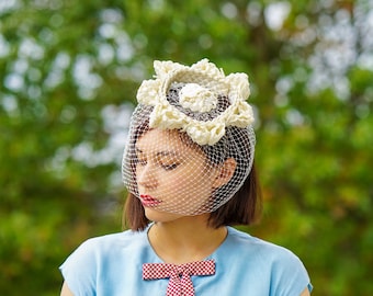 Vintage Floral Half Hat, Juliet Cap Hat, 1950s Hat, Vintage  display picture 1