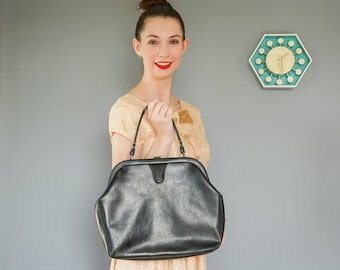 Vintage Faux Leather Frame Purse/ 1950s-60s Purse/ Vintage Purse/ Vintage Handbag/ Vintage Bag Women/ Vintage Pocketbook/ Midcentury Bag