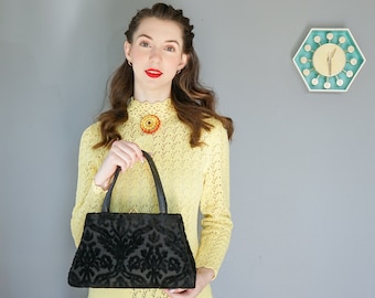 Vintage Cut Velvet Framed Purse/ 1950s-60s Purse/ Tapestry Carpet Bag/ Vintage Purse/ Vintage Handbag/ Retro MCM Purse/ Witchy Handbag