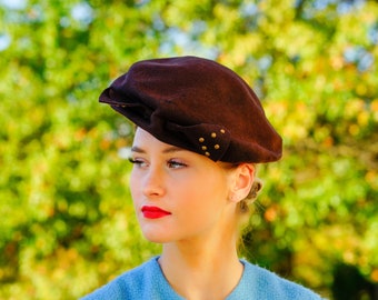 Bonnet vintage en laine feutrée, béret vintage, chapeau vintage, chapeau des années 1940, béret vintage tam, chapeau d'église, chapeau d'hiver, chapeau de cocktail