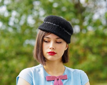 Vintage Wool Sequin Bucket Hat, Cloche Hat, 1950s-60s Hat, Vintage Hat, Vintage Millinery, Tea Party Hat, Mod Hat, Women Hat, Winter Hat