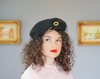 Vintage 1940s Bakelite Wool Tilt Hat, Vintage Half Hat, 1940s-50s Hat, Turban Hat, Vintage Hat, Vintage Women Hat, Church Hat, Retro MCM Hat