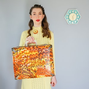 Vintage Peacock Psychedelic Suitcase/ 1960s-70s Suitcase/ Vintage Luggage/ Retro MCM Suitcase/ Vintage Carry-on/ Vintage Train Trunk/ Hippie